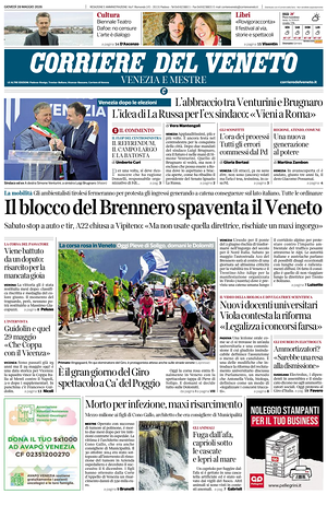 Prima pagina Corriere del Veneto di oggi - Quotidiano regionale