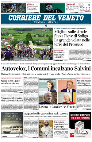 Prima pagina Corriere del Veneto di oggi - Quotidiano regionale