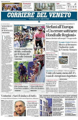 Prima pagina Corriere del Veneto di oggi - Quotidiano regionale