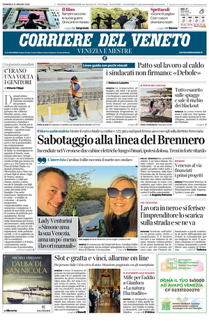 Prima pagina Corriere del Veneto di oggi - Quotidiano regionale