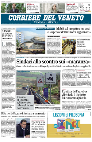 Prima pagina Corriere del Veneto di oggi - Quotidiano regionale
