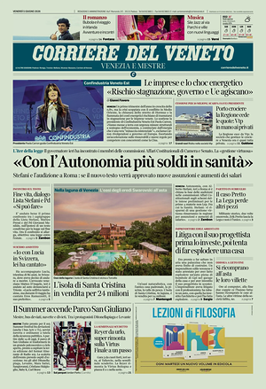 Prima pagina Corriere del Veneto di oggi - Quotidiano regionale