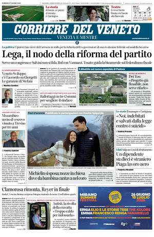 Prima pagina Corriere del Veneto di oggi - Quotidiano regionale