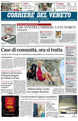 Prima pagina Corriere del Veneto di oggi - Quotidiano regionale