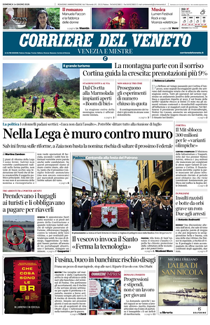 Prima pagina Corriere del Veneto di oggi - Quotidiano regionale