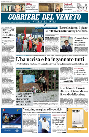 Prima pagina Corriere del Veneto di oggi - Quotidiano regionale