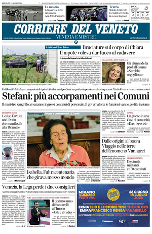 Prima pagina Corriere del Veneto di oggi - Quotidiano regionale