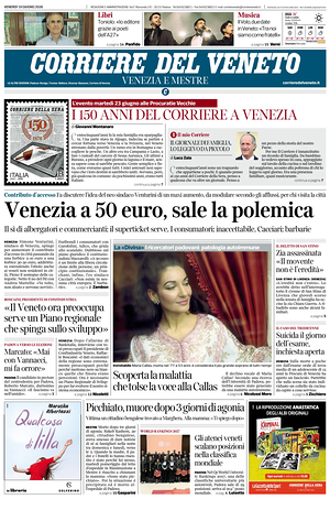 Prima pagina Corriere del Veneto di oggi - Quotidiano regionale