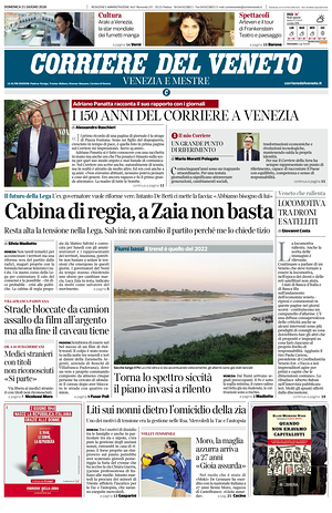 Prima pagina Corriere del Veneto di oggi - Quotidiano regionale