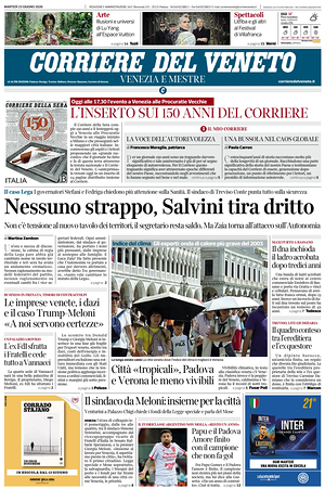 Prima pagina Corriere del Veneto di oggi - Quotidiano regionale