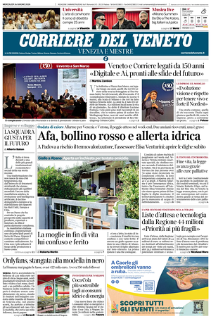 Prima pagina Corriere del Veneto di oggi - Quotidiano regionale
