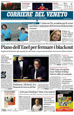 Prima pagina Corriere del Veneto di oggi - Quotidiano regionale