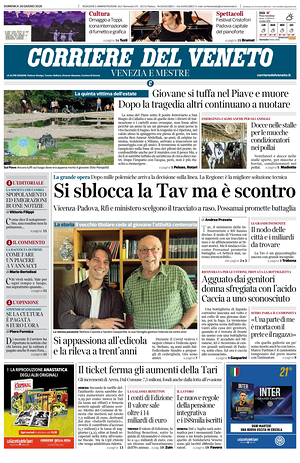 Prima pagina Corriere del Veneto di oggi - Quotidiano regionale