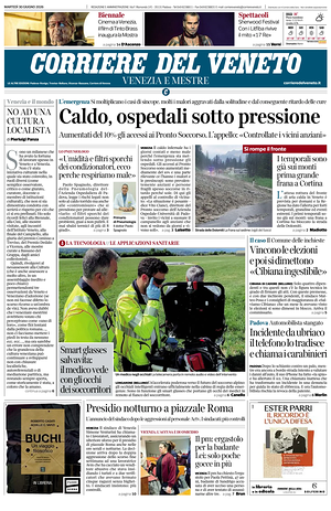 Prima pagina Corriere del Veneto di oggi - Quotidiano regionale