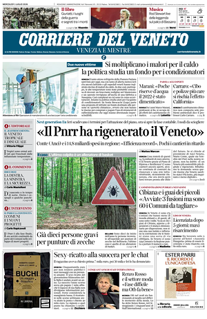 Prima pagina Corriere del Veneto di oggi - Quotidiano regionale