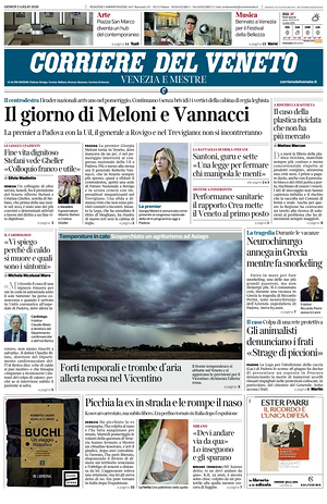 Prima pagina Corriere del Veneto di oggi - Quotidiano regionale