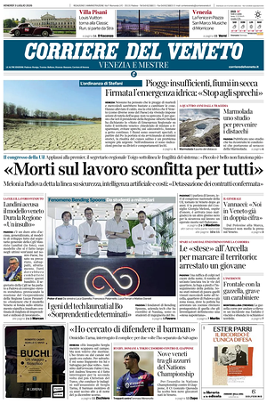 Prima pagina Corriere del Veneto di oggi - Quotidiano regionale