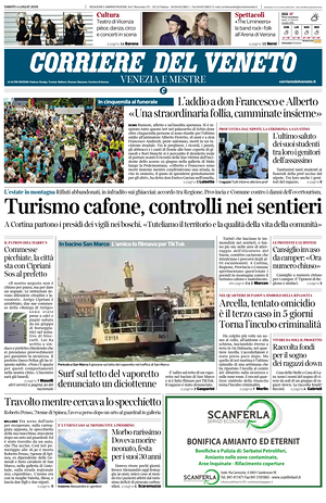 Prima pagina Corriere del Veneto di oggi - Quotidiano regionale