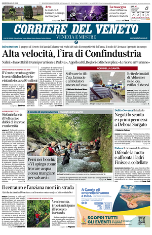 Prima pagina Corriere del Veneto di oggi - Quotidiano regionale
