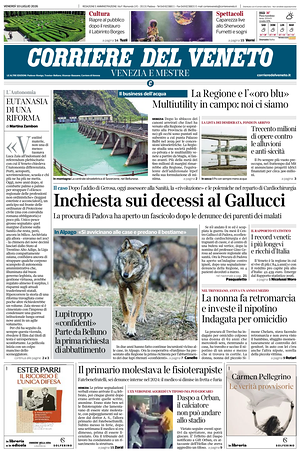 Prima pagina Corriere del Veneto di oggi - Quotidiano regionale