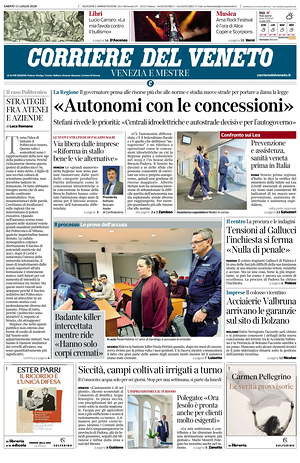 Prima pagina Corriere del Veneto di oggi - Quotidiano regionale