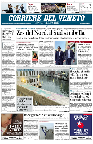 Prima pagina Corriere del Veneto di oggi - Quotidiano regionale