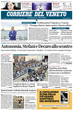 Prima pagina Corriere del Veneto di oggi - Quotidiano regionale