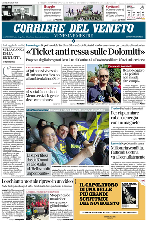 Prima pagina Corriere del Veneto di oggi - Quotidiano regionale