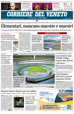 Prima pagina Corriere del Veneto di oggi - Quotidiano regionale