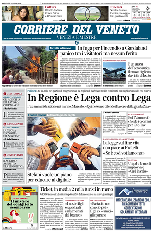 Prima pagina Corriere del Veneto di oggi - Quotidiano regionale