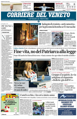 Prima pagina Corriere del Veneto di oggi - Quotidiano regionale