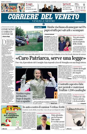 Prima pagina Corriere del Veneto di oggi - Quotidiano regionale