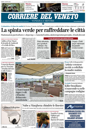Prima pagina Corriere del Veneto di oggi - Quotidiano regionale