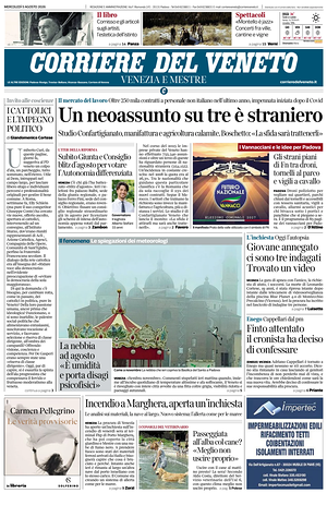 Prima pagina Corriere del Veneto di oggi - Quotidiano regionale