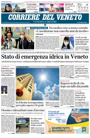 Prima pagina Corriere del Veneto di oggi - Quotidiano regionale
