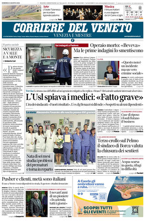Prima pagina Corriere del Veneto di oggi - Quotidiano regionale