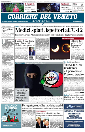 Prima pagina Corriere del Veneto di oggi - Quotidiano regionale