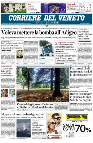 Prima pagina Corriere del Veneto di oggi - Quotidiano regionale