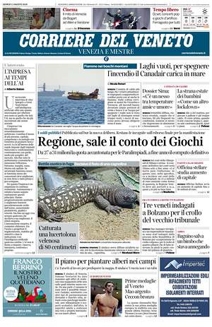 Prima pagina Corriere del Veneto di oggi - Quotidiano regionale