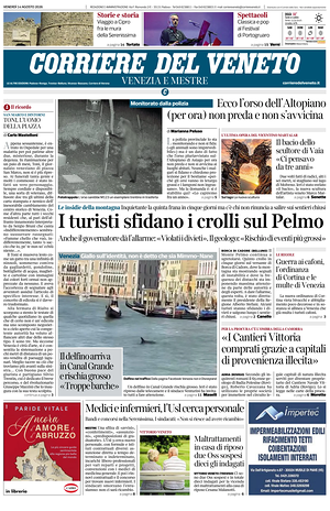 Prima pagina Corriere del Veneto di oggi - Quotidiano regionale