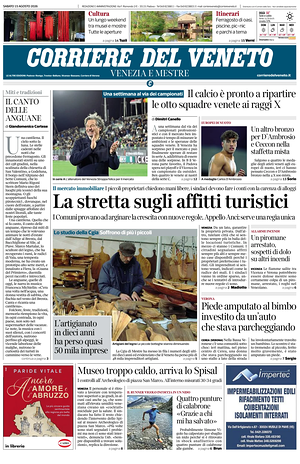 Prima pagina Corriere del Veneto di oggi - Quotidiano regionale