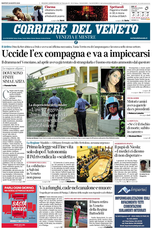 Prima pagina Corriere del Veneto di oggi - Quotidiano regionale