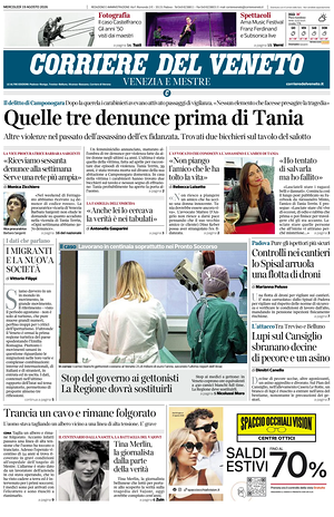 Prima pagina Corriere del Veneto di oggi - Quotidiano regionale