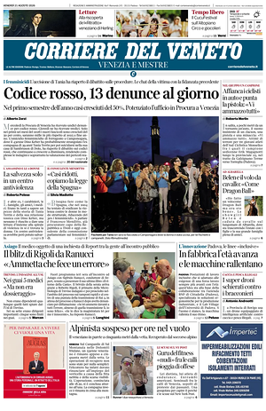 Prima pagina Corriere del Veneto di oggi - Quotidiano regionale