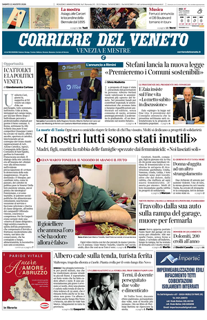 Prima pagina Corriere del Veneto di oggi - Quotidiano regionale