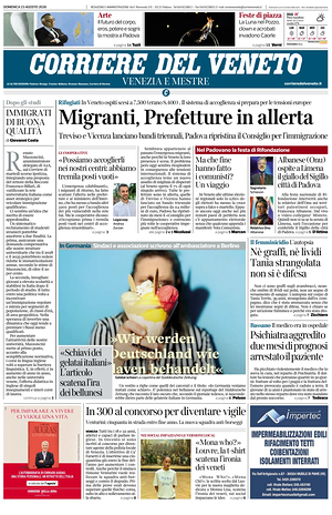 Prima pagina Corriere del Veneto di oggi - Quotidiano regionale