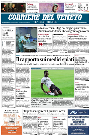 Prima pagina Corriere del Veneto di oggi - Quotidiano regionale
