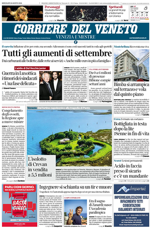 Prima pagina Corriere del Veneto di oggi - Quotidiano regionale