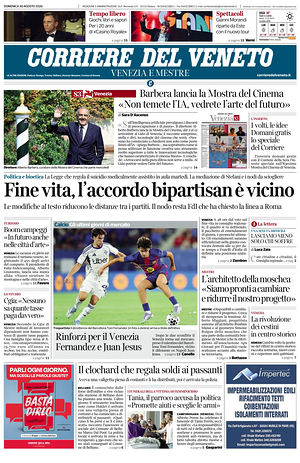 Prima pagina Corriere del Veneto di oggi - Quotidiano regionale