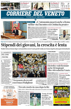 Prima pagina Corriere del Veneto di oggi - Quotidiano regionale